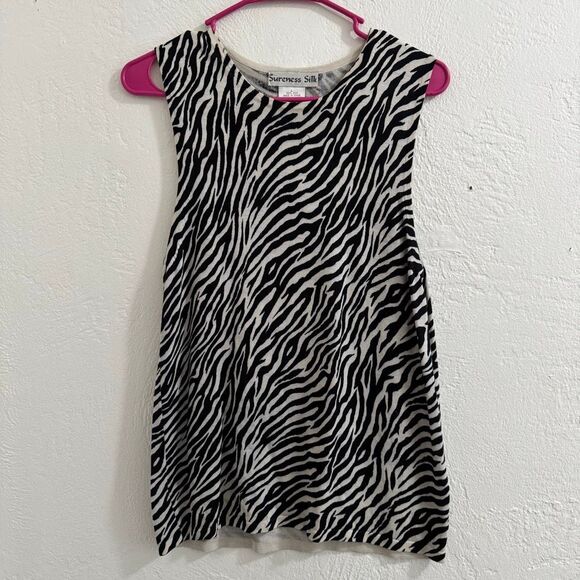 Vintage 90s Sureness Silk Zebra Print Sleeveless Knit Top L - Picture 1 of 4